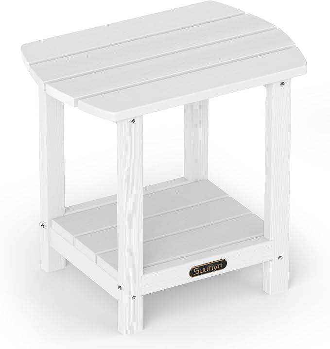 Outdoor Side Table – 2-Tier HDPE Adirondack Side Table, Sturdy Small Outdoor Tables, Weather-Resistant & Easy Assembly Patio End Tables for Garden, Balcony, Porch & Poolside (White)