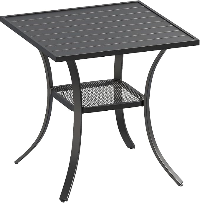 DIFY 27.6" Square Patio Dining Table, Black Small Outdoor Bistro Table with Rust Resistant Metal Frame, Ideal for Lawn, Backyard and Deck