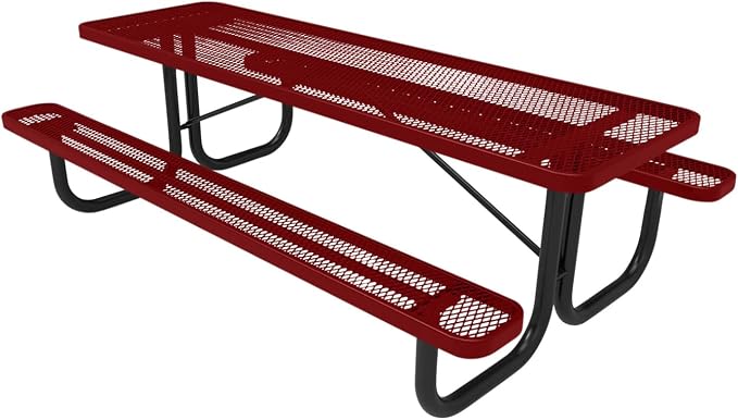 COATEDOUTDOORFURNITURE T8-TXTBUR Heavy Duty Rectangular Portable Picnic Table, 8 Ft, Textured Burgundy, Made in America