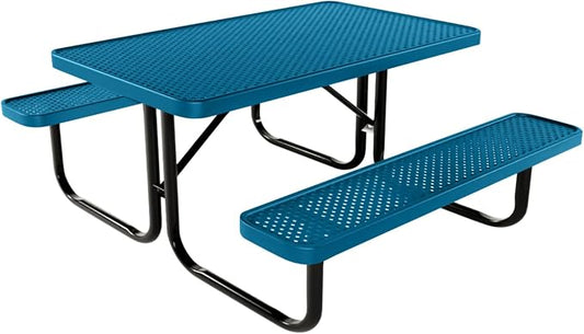 COATEDOUTDOORFURNITURE Heavy-Duty Portable Outdoor Kids Table, Punched Steel Kids Picnic Table, Commercial-Grade Picnic Table, Made in America (4ft Rectangular, Childrens, Light Blue)