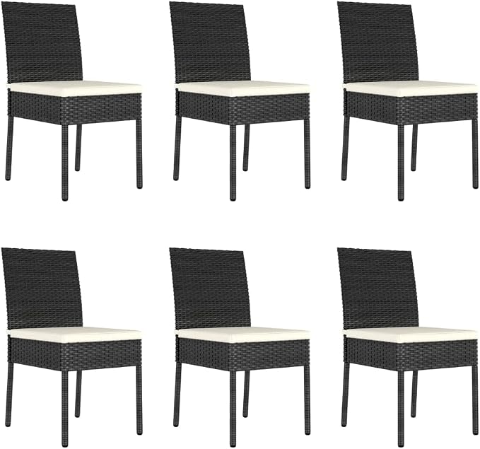 7 Piece Poly Rattan Outdoor Patio Dining Set with Cushions and Glass Tabletop for Garden, Deck, Backyard, Black