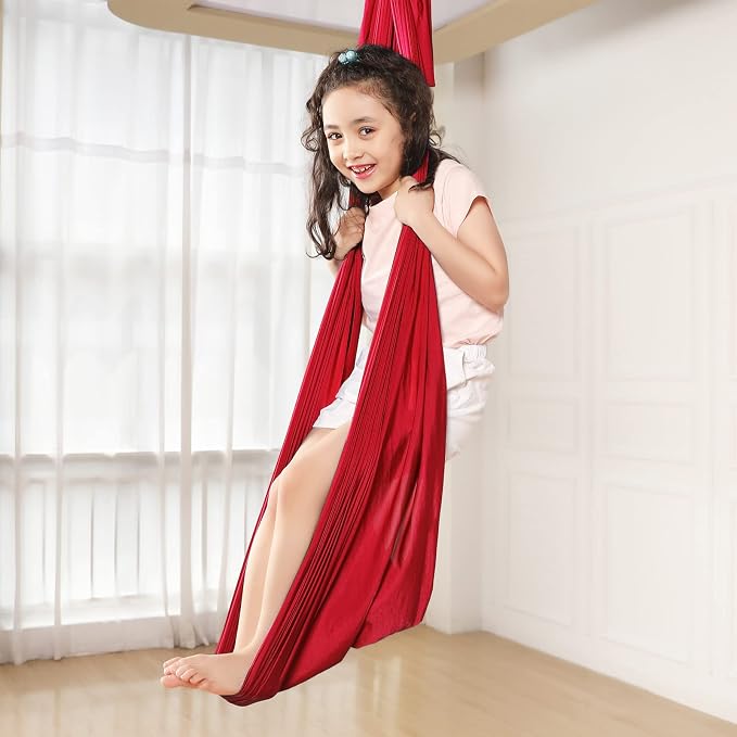 Kids Sensory Therapy Swing Hammock Children's Swing Hammock Indoor Elastic Cuddle Pod Swing for Autism Boys Girls with ADHD SPD Asperger's Sensory Integration Special Needs (Red)