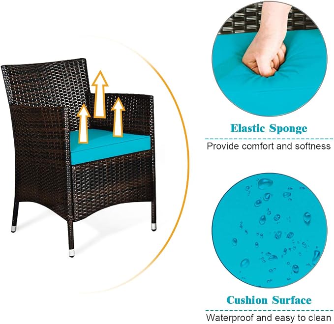 Goplus 4-Piece Rattan Patio Set, Outdoor/Indoor Wicker Conversation Set for Pool, Backyard, Lawn, Wicker Chairs and Sofa with Soft Cushion, Rattan Furniture with Tempered Glass Coffee Table