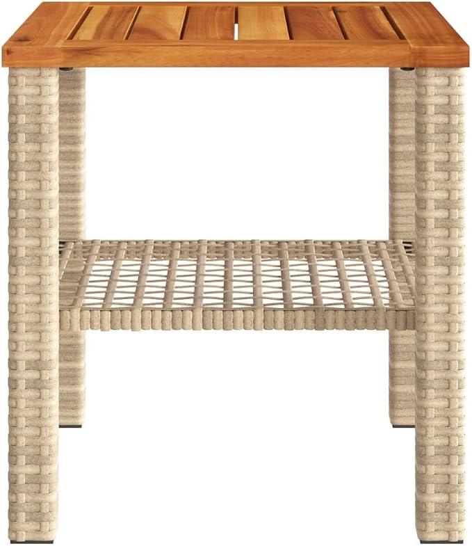 vidaXL Patio Table, Outdoor Coffee Table, Patio Furniture, Square Garden Table with Wooden Top for Lawn Backyard, Beige Poly Rattan Acacia Wood