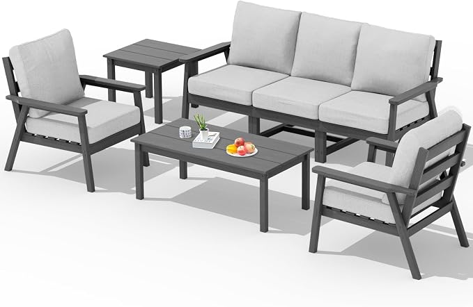 Ayge AYGEHDPE Patio Furniture Set,7 Piece Sectional Outdoor Furniture Set, All Weather Outdoor Couch Set Patio Conversation Set for Deck, Lawn, Grey