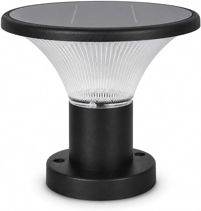Solar Post Cap Lights, 4400mAh Solar Post Lights Outdoor with 5V 8W Round Mono Panel, 3 Color Modes, IP65 Waterproof Aluminum Fence Post Solar Lights for Garden Patio Deck Driveway, Fit Most Posts