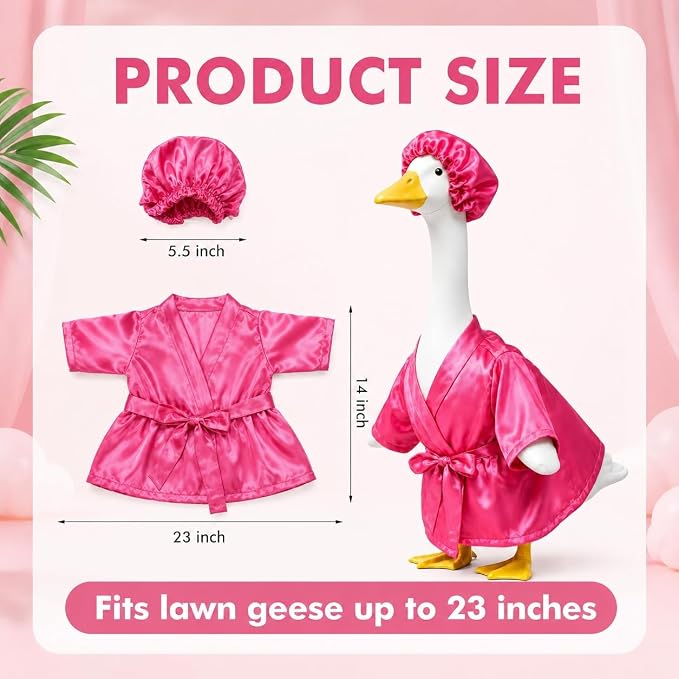 holoith Porch Goose Outfit for 23 Inch Concrete Cement Goose Statue | Lady Bathrobe Goose Clothes Set with Pink Bathrobe & Shower Cap, Summer Goose Costume for Lawn Yard Garden Patio Decor