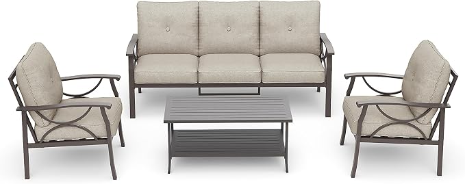 RoyalCraft Outdoor Patio Furniture Set, 4 Piece Patio Conversation Set with Coffee Table, Metal Furniture Set for Porch Backyard Garden, Coffee