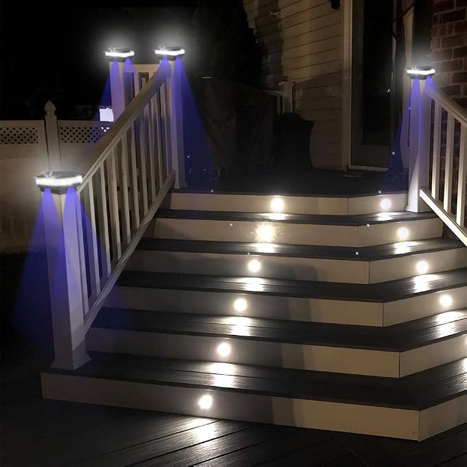 Solar Post Cap Lights Outdoor, 52 LEDs 160LM 6000K Cool White, 4 Pack Black | IP65 Waterproof Fence Post Lights, Compatible with 4x4 5x5 Wooden Posts, Fit for Patio Garden Yard Porch