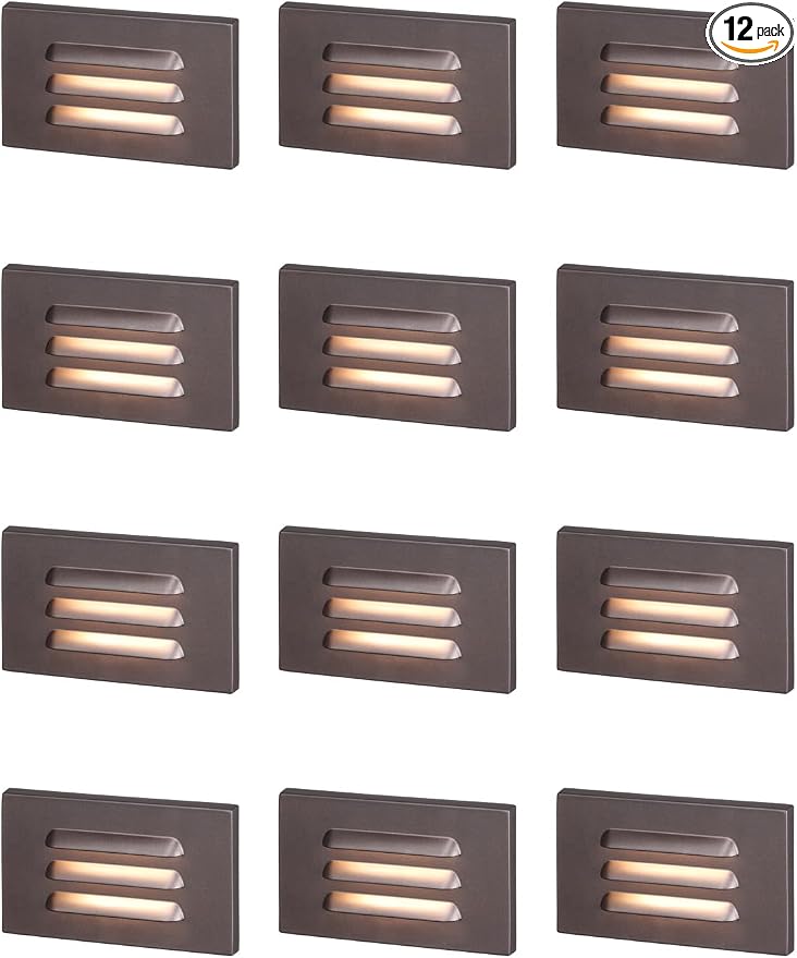 LEONLITE 12-Pack 5CCT 120V LED Step Lights, Louvered, Oil Rubbed Bronze | Horizontal, 10%-100% Dimmable, CRI90, ETL, Indoor Outdoor Stair Lights, Wet Location, 2700K/3000K/3500K/4000K/5000K, Aluminum