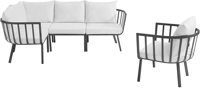 Modway Riverside 5 Piece Outdoor Patio Aluminum Set in Gray White