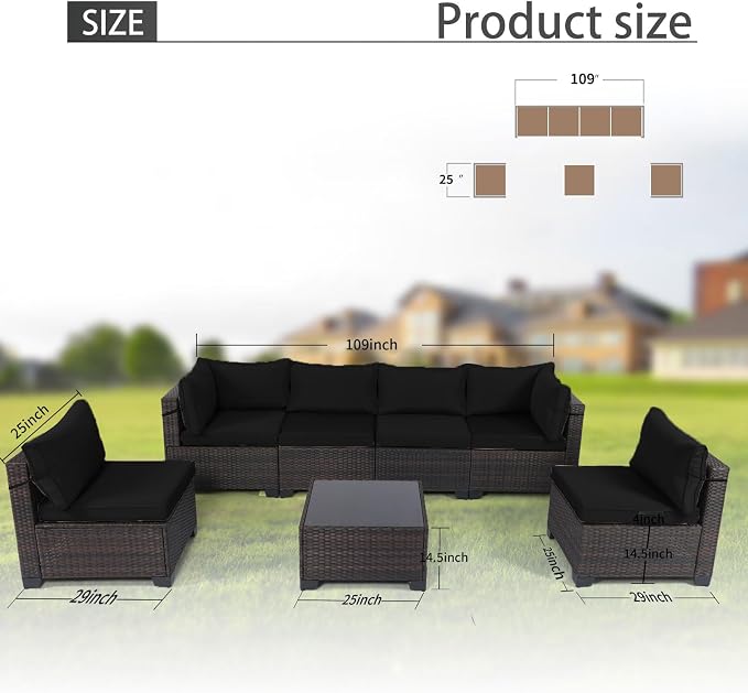LEVELEVE 7 Pieces Outdoor Patio Furniture Sets,Rattan Conversation Sectional Set,Manual Weaving Wicker Patio Sofa with Tea Table