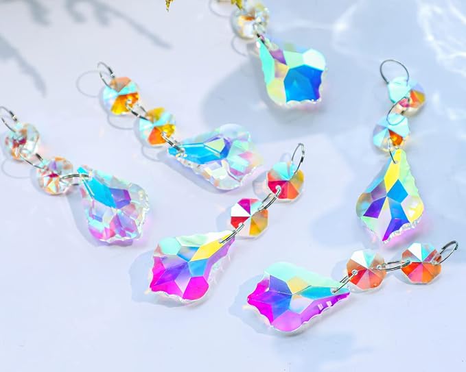 25pcs 38mm Crystal Chandelier Prism Pendants, Suncatchers Hanging Crystals | Horse Eyes Chandelier Prism Replacement, Hanging Crystals Glass Octagon Beads for Window Christmas Tree Home Decor(AB)