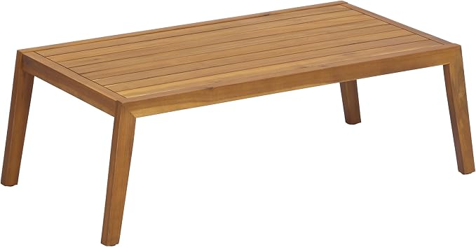 Merax 2-Piece Outdoor Loveseat & Coffee Table Set, Acacia Wood Frame with PE Wicker Back & Water-Resistant Cushions for Patio, Backyard & Poolside