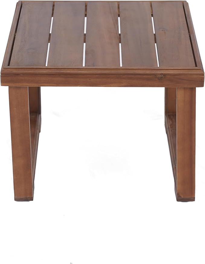 Outdoor Square Side Table with Acacia Wood Frame, Mocha
