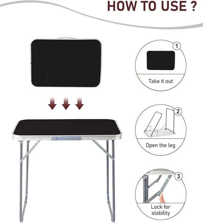 Outvita 2.3ft Portable Folding Camping Table, Outdoor Waterproof Picnic Table, Aluminum Lightweight Suitcase Foldable Table for Picnic BBQ Beach Dining