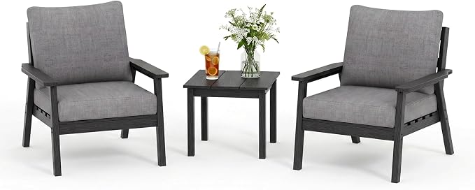 Ayge HDPE Patio Furniture Set, 3 Piece Sectional Outdoor Furniture Set, All Weather Outdoor Couch Set Patio Conversation Set for Deck, Lawn, Black