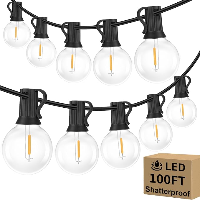 100FT 104 Bulbs G40 LED Globe String Lights Waterproof | Dimmable Shatterproof Patio Lights, Connectable Commercial Hanging Light for Patio House Backyard Balcony Party Bistro