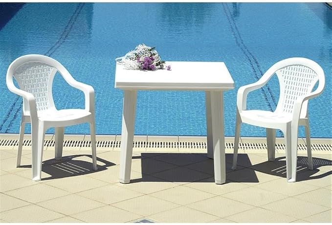 Compamia Cuadra 31" Square Resin Patio Dining Table in White, Commercial Grade