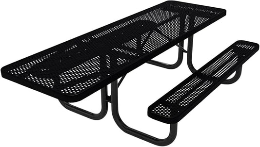 COATEDOUTDOORFURNITURE Heavy-Duty Portable ADA-Compliant Outdoor Picnic Table, Punched Steel Patio Dining Furniture Made in America (8ft Rectangular, One-Side Handicap, Black)