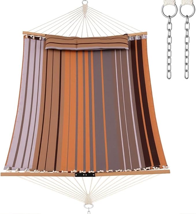 Portable Brown Beech Wood Foldable Hammock with Detachable Pillow for Patio/Balcony 55.5x75in, 265lb Capacity Stylish