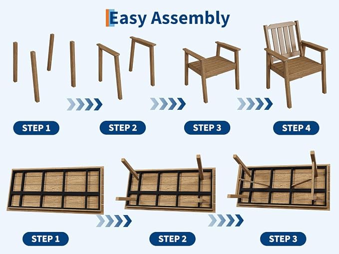 Outdoor Dining Chairs Set of 2, HDPE Patio Chairs 650LBS Capacity All-Weather Yard Armchair with Slatted Seat, 23.9" Wide Heavy Duty Modern Backyard Furniture for Garden, Poolside, Deck (Natural)