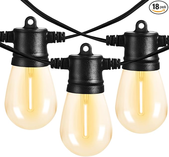 51FT Outdoor Shatterproof LED String Lights, Waterproof 17 Hanging Sockets with 18 x Dimmable LED Bulb Garden Light String, Waterproof Vintage Patio Lights for Wedding Party