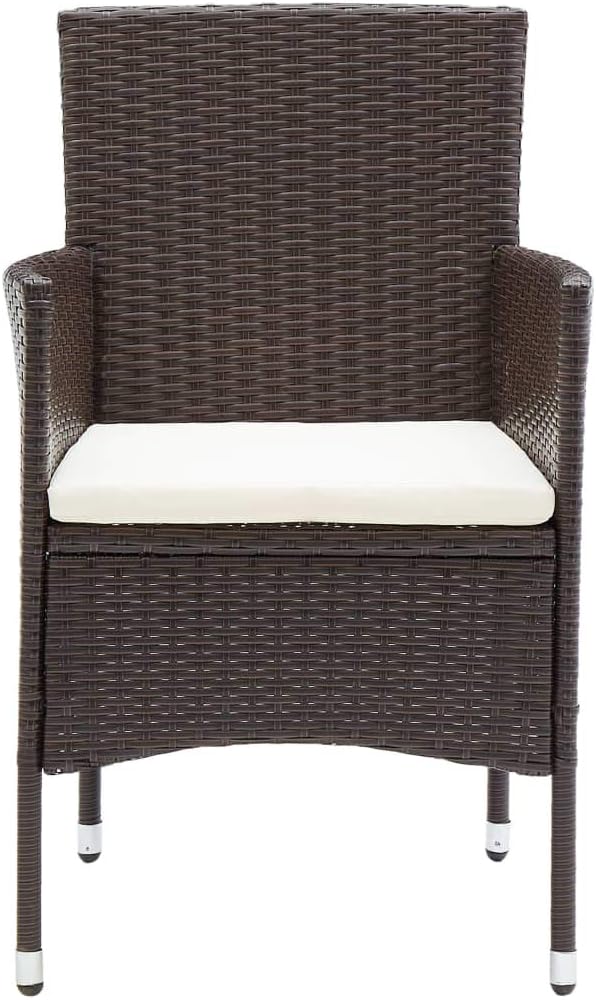 3 Piece Garden Dining Set Brown Cream White Poly Rattan Powder-Coated Steel Glass Outdoor Furniture Set for Patio Conversation