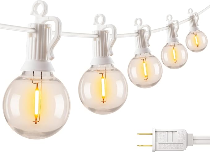 Brightown Outdoor String Lights, 69FT G40 LED IP65 Waterproof Patio Lights | 30 Shatterproof Edison Bulbs, Plug-In, Dimmable, Connectable, Hanging Light for Backyard Porch Party Decorative, White Wire