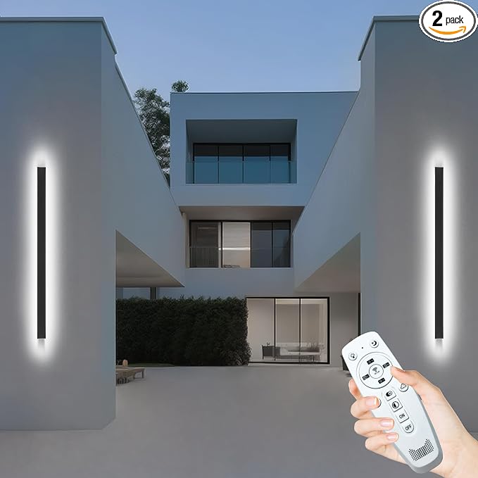 2PC 71inch Long Outdoor Wall Lights, 2700k-6500k Dimmable Black Modern Wall Sconce IP65 Waterproof LED Exterior Wall Mount Sconce Anti Rust Porch Lights Acrylic Outdoor Lights for House Patio