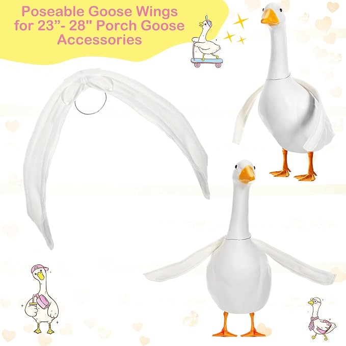 Abbylike 1 Pcs Poseable Goose Wings for 23”- 28" Porch Lawn Goose Outfit Accessories Poseable White Wings for Outdoor Patio Yard Lawn Art Decoration (Flat Edge)