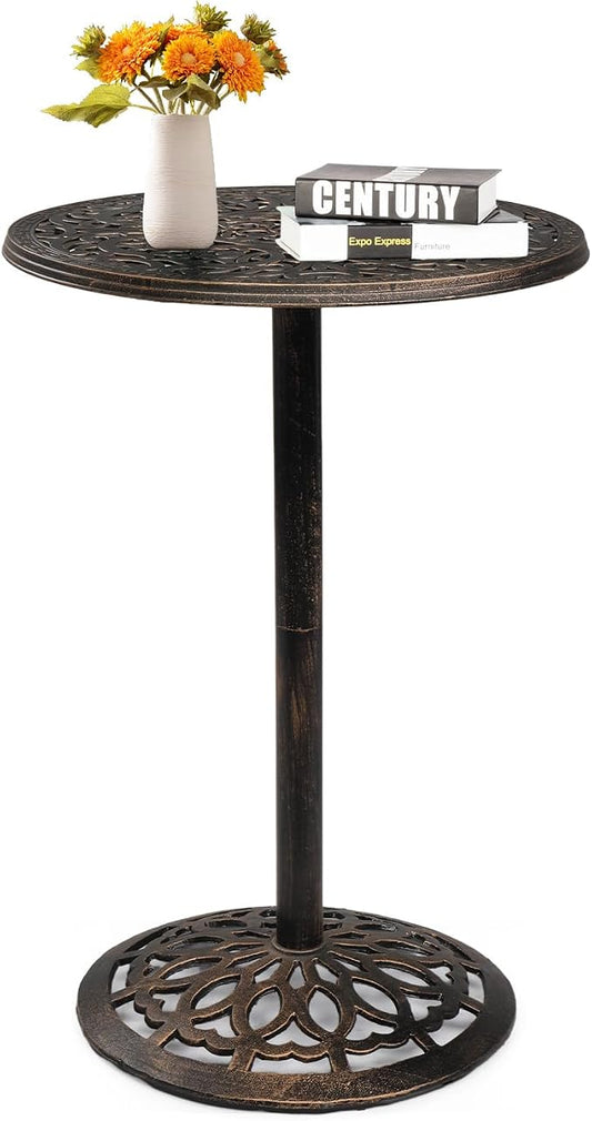 VINGLI 40" Outdoor Bar Table, High Top Table, Cast Aluminum Outdoor Pub Table 40-Inch Height, Round Bar Table Bistro Table for Patio, Cocktail, Bistro(28" Dia x 40 H)
