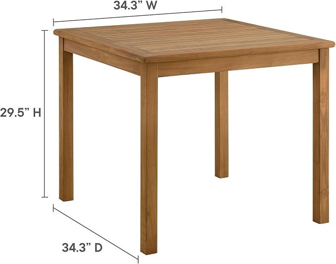 Modway Vienna Outdoor Patio Teak Wood 3-Piece Dining Set in Natural Black – Weather-Resistant Square Dining Table with Woven Rope Armless Chairs – Bistro Set for 2 – Chair Patio Set with Table