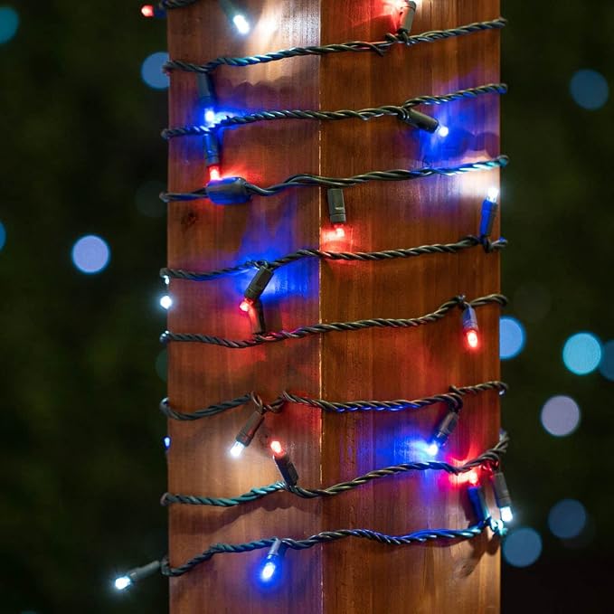Novelty Lights 100 LED 50ft Red White Blue USA Patriotic String Lights