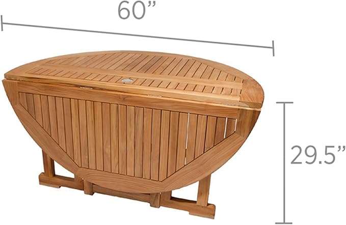 Royal Teak Collection DLT5 Round Drop Leaf Teak Table, 60-Inch