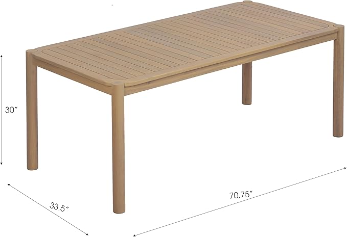 Christopher Knight Home Cascade 70" Outdoor Rectangular Dining Table, Acacia Wood Patio Dining Table for 4-6 People, Solid Wood Outdoor Table for Patio Deck Garden Backyard Dining, Light Teak