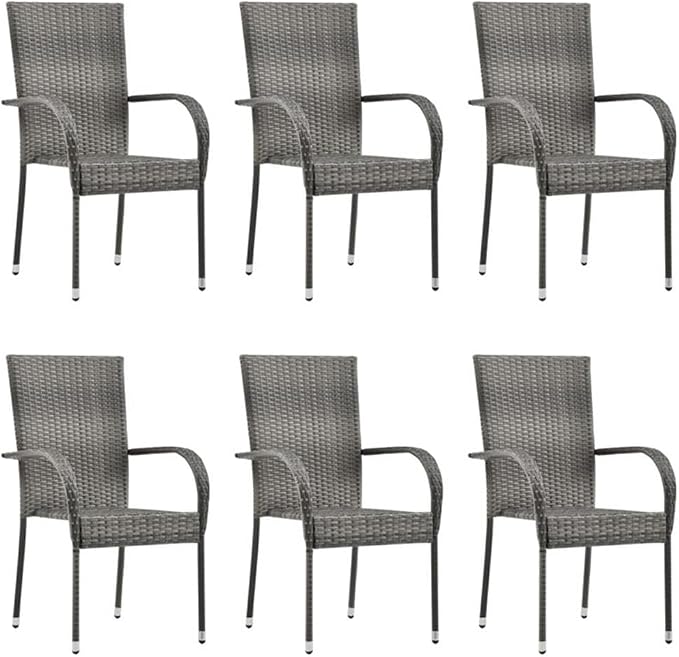Afuera Living 7-Piece Patio Dining Set, Solid Acacia Wood Table and Chairs, Gray Finish, Weather-Resistant PE Rattan, Powder-Coated Steel Frame, Rectangular 78.7 x 35.4 in Table for Garden or Terrace