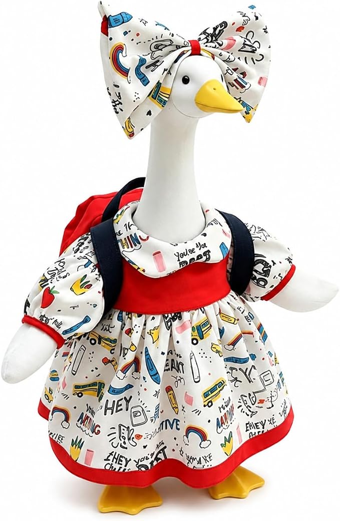Back to School Porch Goose Outfits, Student Goose Outfit Fits 23" Cement Plastic Geese Statue, Goose Clothes for School Classroom Cement Goose Outdoor Garden Yard Decor