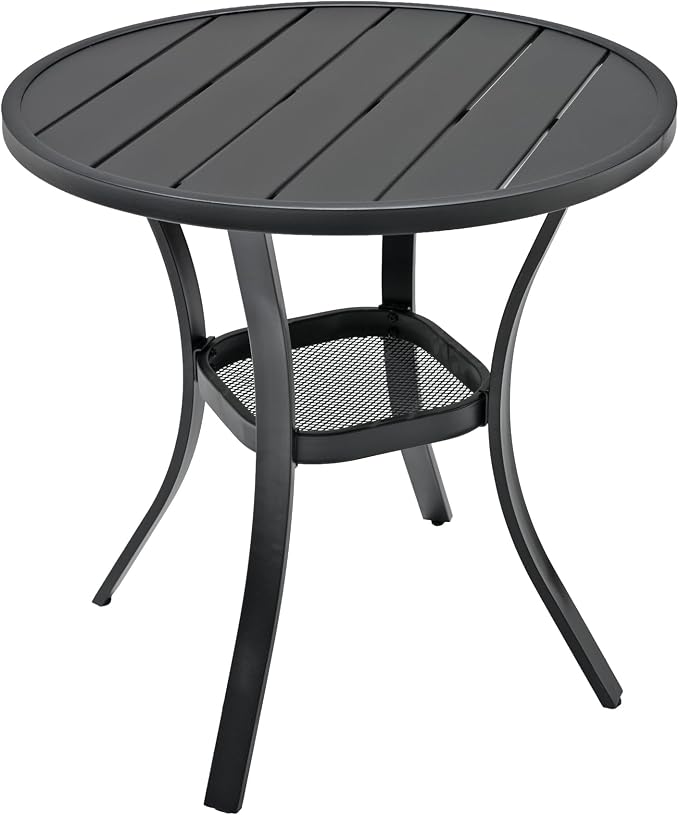Anmutig Small Patio Dining Set with Outdoor 27.5 Inch Round Table and 2 Stackable Beige Chairs - 3 Piece