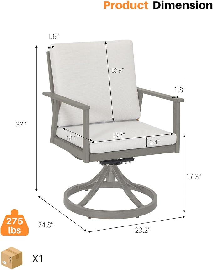 Outdoor Swivel Patio Dining Chairs, 2 Pieces Aluminum Patio Swivel Chairs with Cushions, 360° Rotation, Weather-Resistant Patio Dining Furniture Chairs for Decks, Garden, Poolside, Limed Oak