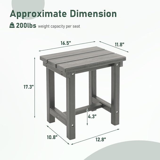 Furnimart Adirondack 16.5" Square Outdoor Side Table, Extra-Thick HDPE Composite Weather-Resistant Small Patio Table, Gray Outdoor End Table for Garden Balcony Yard Deck Poolside(Gray)