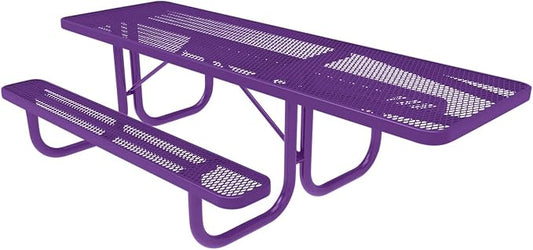 COATEDOUTDOORFURNITURE Heavy-Duty Portable ADA-Compliant Outdoor Picnic Table, Expanded Metal Patio Furniture Made in America (8ft Rectangular, One-Side Handicap, Purple with Purple Frames)