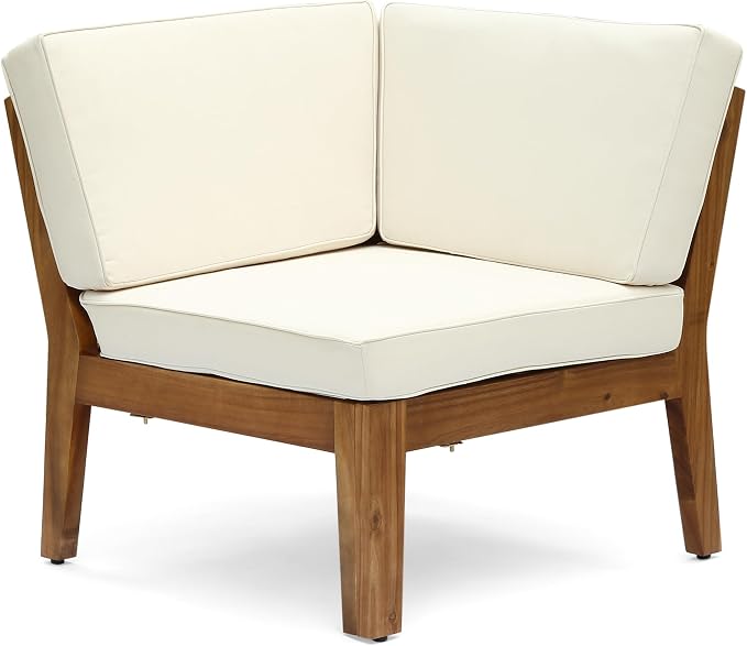 Christopher Knight Home Grena Outdoor Acacia Wood 5 Seater Sectional Conversation Set with Coffee Table, Teak and Beige