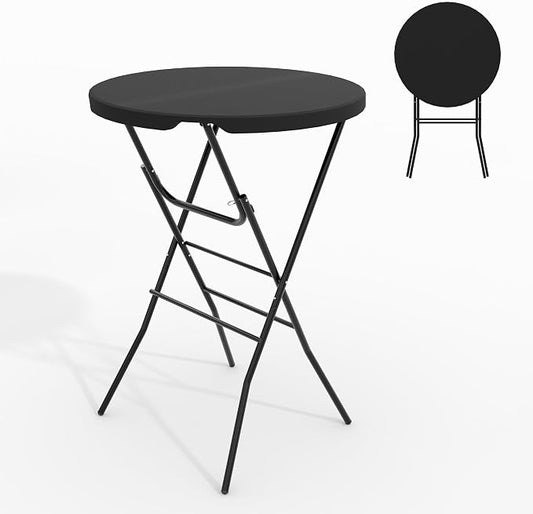 Garvee 32" Folding Cocktail Table, HDPE Round High Top Table with Metal Frame & Locking Legs, Folding Bar Table for Patio Backyard Indoor & Outdoor Events, Black