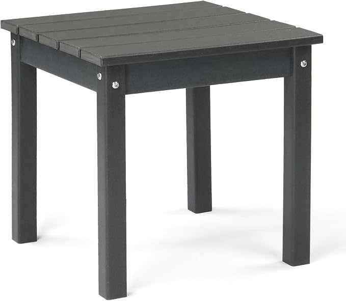 Outvita Adirondack Side Table, 18 Inch Square Outdoor End Table, HDPE Weather Resistant Coffee Table for Patio Balcony Deck Garden, Gray