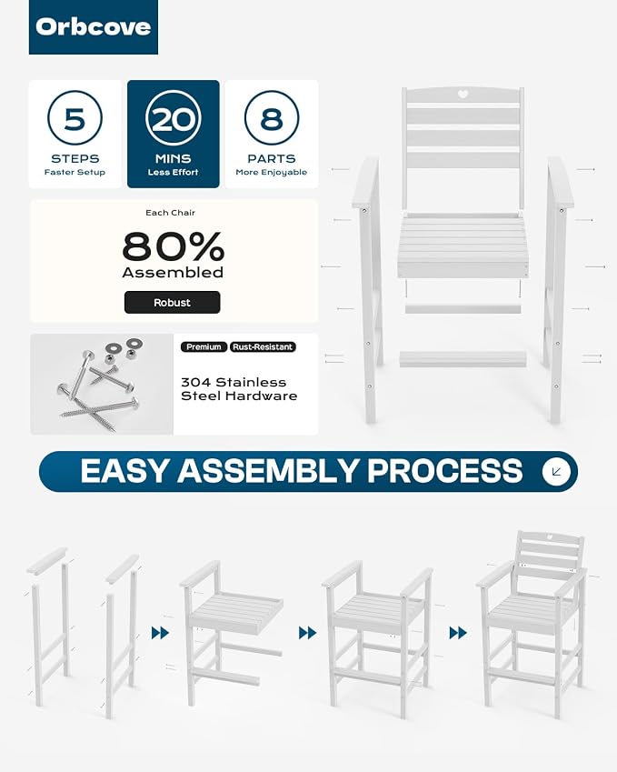 Patio Bar Table,Adirondack Chairs and Table 3 Pieces Set, Bar Height Chairs Set of 2 and Bar Table, Outdoor Bar Stools Set,Weather-Resistant Outdoor Furniture for Deck, Balcony, Poolside Easy Assembly