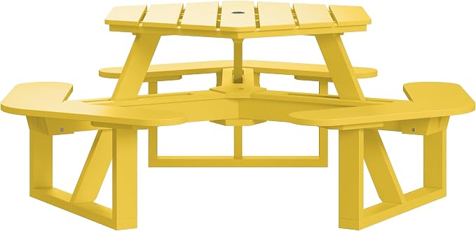 Shoreline Made in USA Hexagon Picnic Table, Seating for 6, Sunbeam Yellow