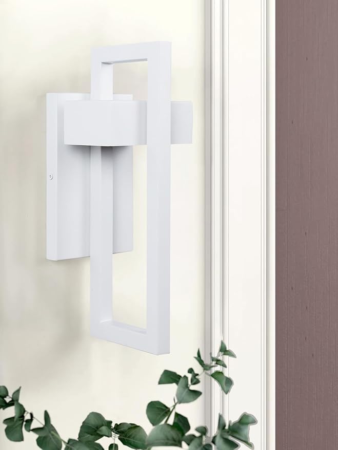 LamQee Outdoor Wall Lights Modern Exterior Lighting Fixtures, 3000K Integrated LED Outdoor Wall Sconce Lighting, Matte White Outside Wall Mount Lights for House Front Door Porch Garage Patio 1 Pack