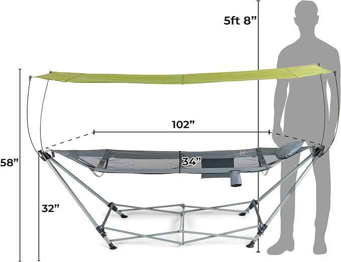Lucania Portable Hammock with Stand and Canopy - Foldable Freestanding Heavy Duty Hammock for Indoor, Outdoor, Camping, Patio & Backyard (290 lbs Capacity)