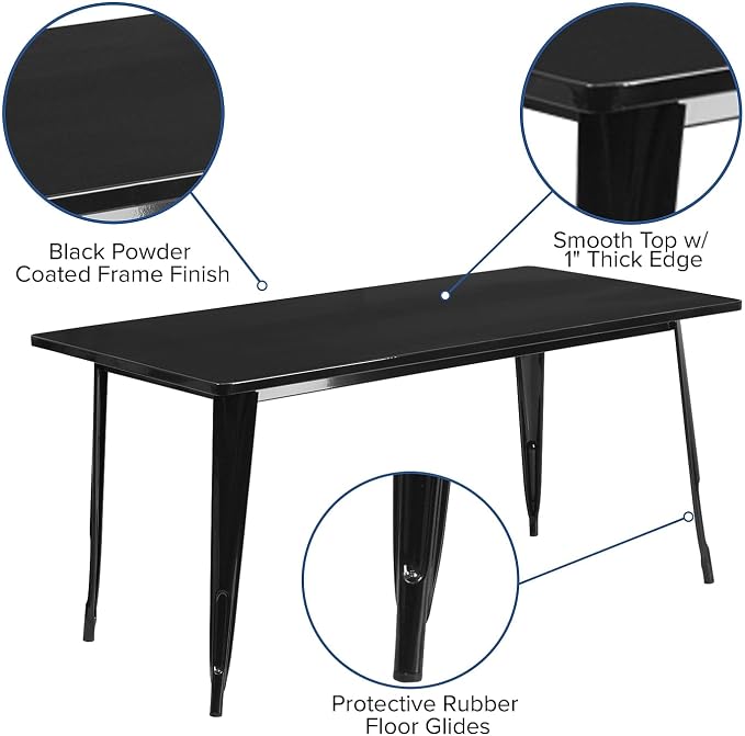 Flash Furniture Charis Commercial Grade 31.5" x 63" Rectangular Black Metal Indoor-Outdoor Table